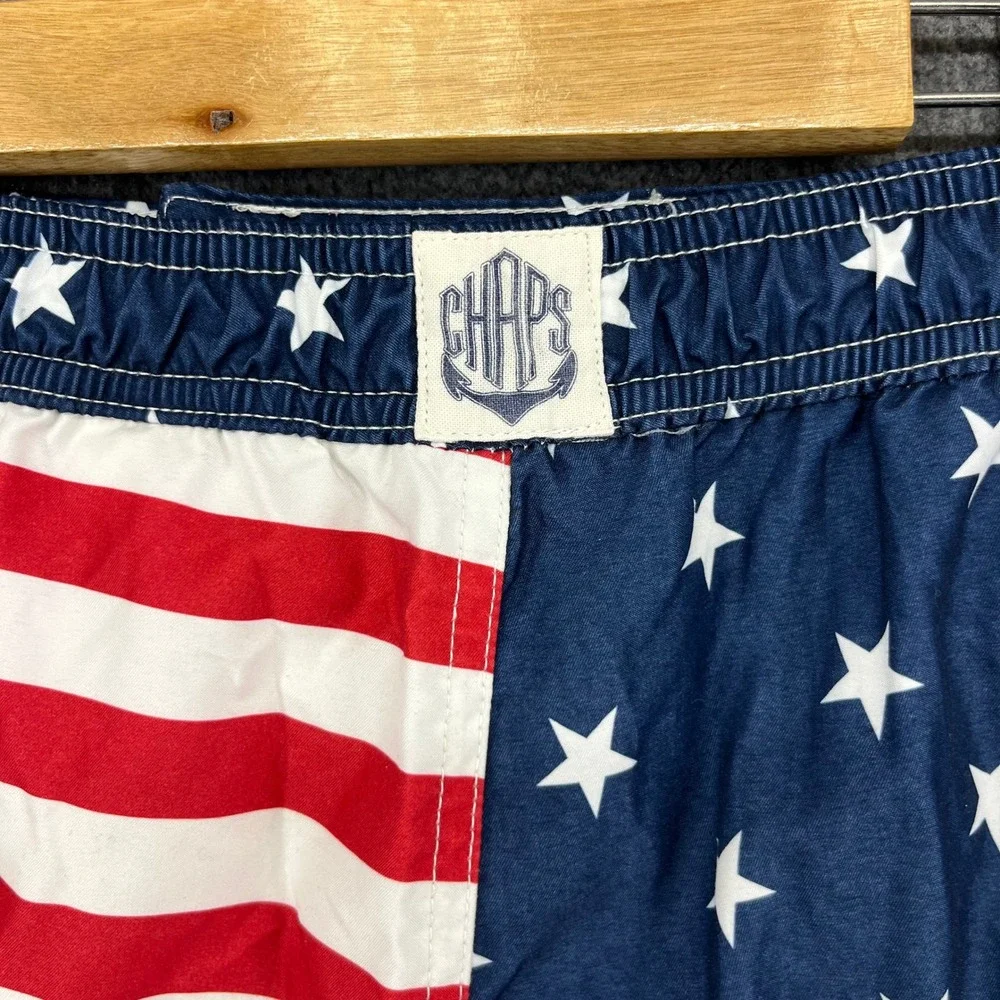 Chaps Mens Swim Trunks Board Shorts American‎ Flag Stars Stripes Size L G